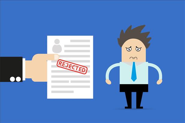 cartoon image of job seeker being rejected because of his resume