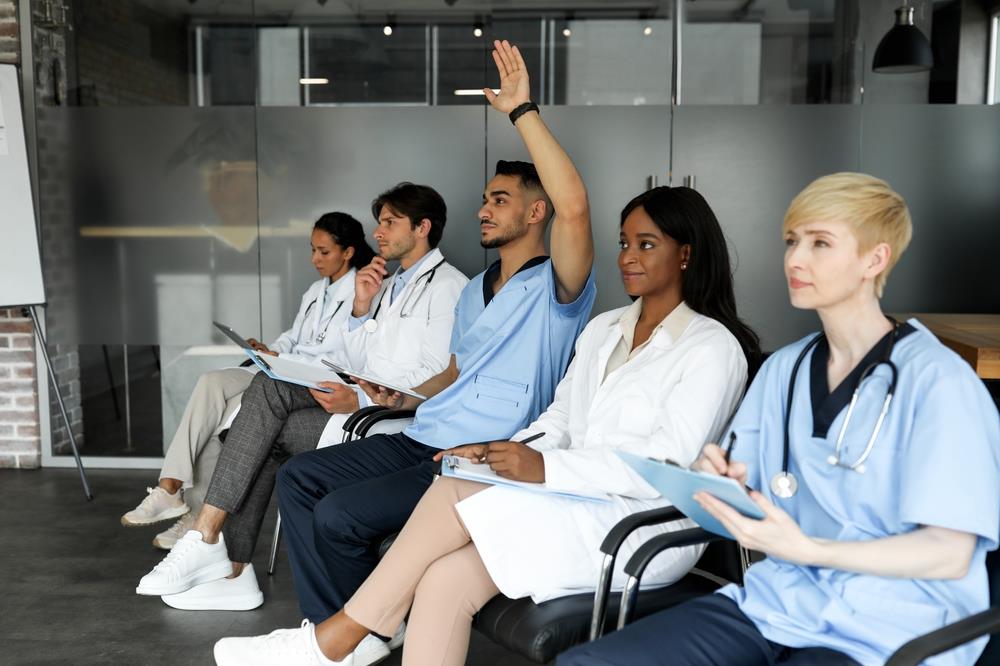 healthcare students listening in class