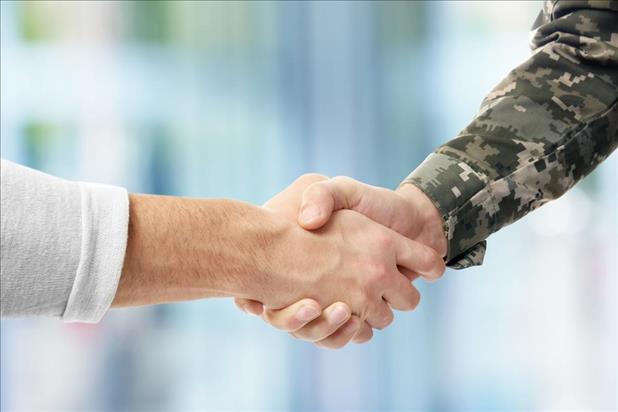 Veteran and civilian handshake
