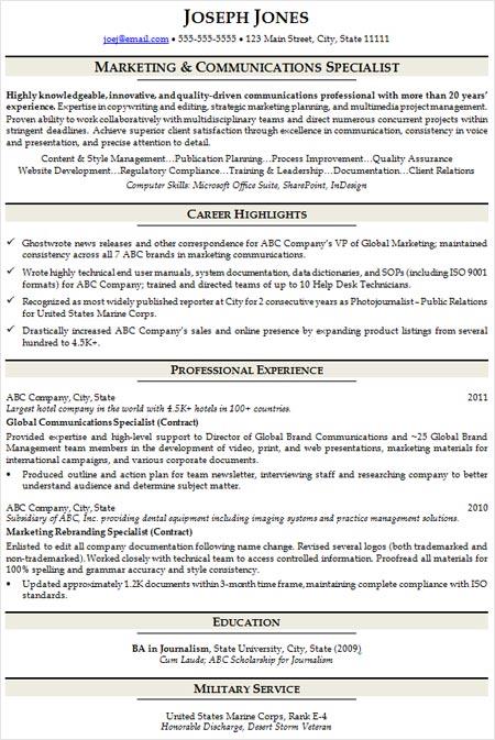 Example of a hybrid resume format