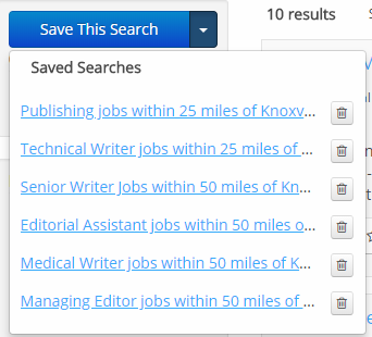 You can rerun or delete saved searches on iHire's Search page