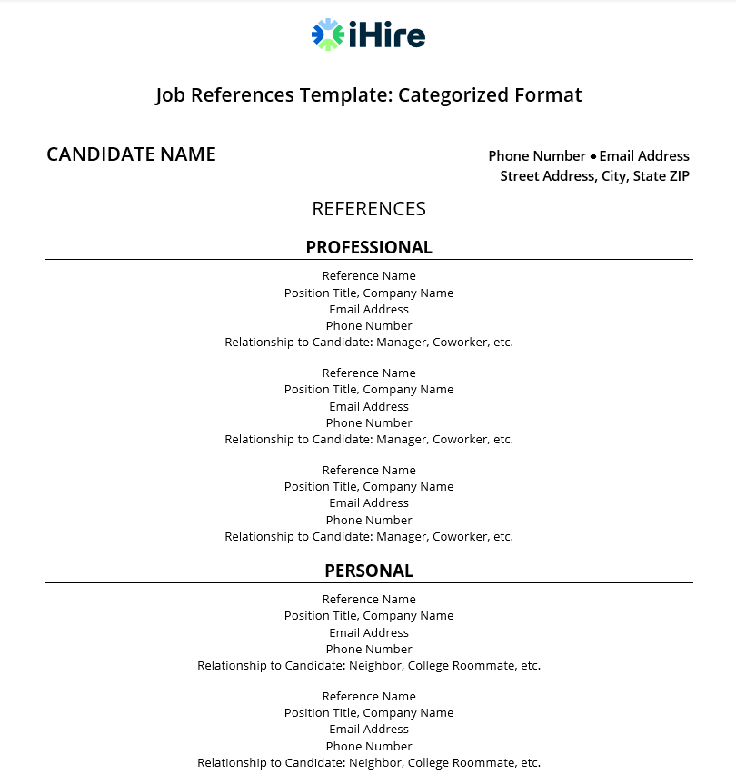 How Your Job Reference Page Should Look: Job References Templates iHire