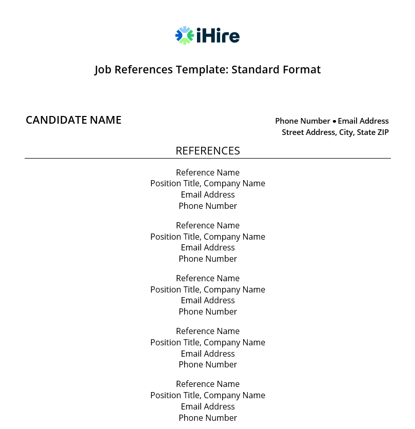 How A Job Reference Page Should Look IHire