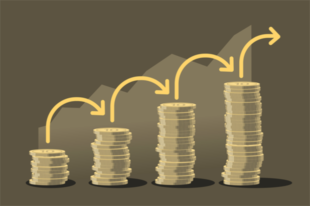 illustration of stacks of coins increasing in size to represent a raise