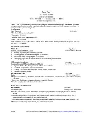 Sports and Recreation Resume Writing Service | iHireSportsandRecreation